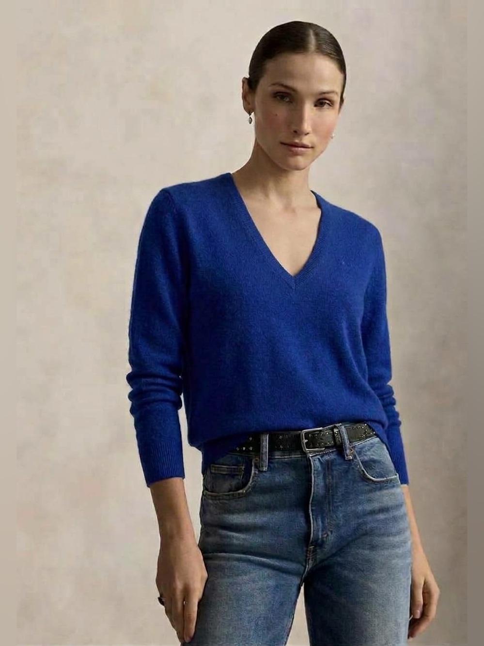 Lauren Ralph Lauren 100% Cashmere V Neck Blue Sweater , Size 1X